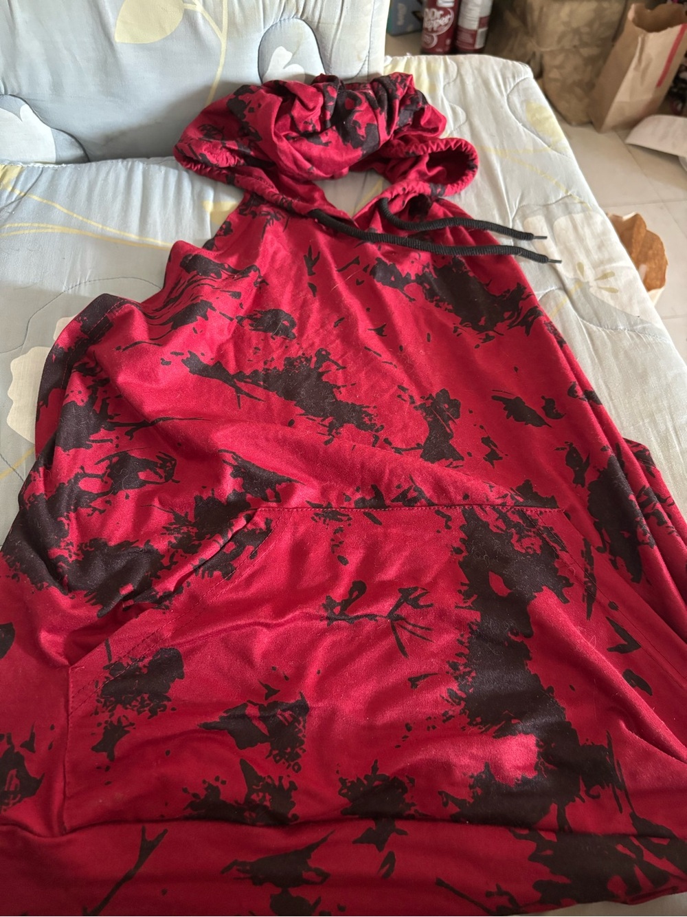 Red & Black Tie-Dye Hoodie Tank Top